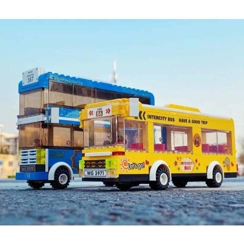 Idea Series Modern Bus Building Blocks Cute City School Bus Double-Decker Bus Bricks Model Set Toys For Children Birthday Gifts