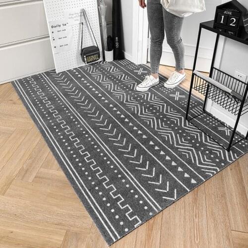 Moroccan Striped Dust-proof Door Rug Gray PVC Silk Loop Rubber Shoe Mat Entryway Super Absorbent Mud Rugs Bohemian Trellis Large