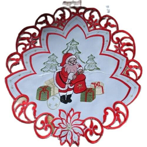 38CM Hot Embroidery Table Place Mat Mat Cloth Cotton Cup Cup Holder Drink Coaster Round Wedding Christmas Gift Kitchen Mat