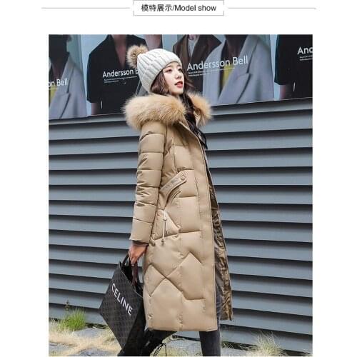 QingWen 2021 New Women Winter Korean Cotton-Padded Slim Fit Mid-Length Thick Plus Size Hooded Solid Casual Down Jacket Overcoat