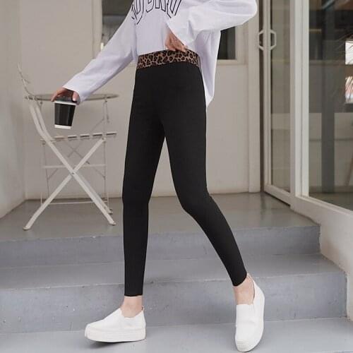 Plus M-4X Womens Spring Leopard Patchwork High Waist Pants Leggings Female Pencil Pants Elastic Trousers Female Clothes 2C0198