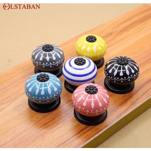 LSTABAN Chinese Style Modern Minimalist Zinc Alloy Ceramic Hand Painted Cabinet Wardrobe Knob Single Hole Round Handle