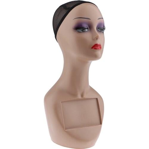 Female Manikin Mannequin Head Model Wearing Makeup Display Stand for Wigs Hats Scarfs Jewelry Holder,Skin