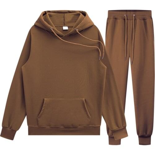 Men Women Hoodies Pants Two Piece Set Female Winter Tracksuits Pants Sportswear Suit Solid Casual Pullover Sweatshirt Harajuku