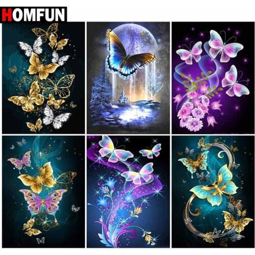 HOMFUN Full Square/Round Drill 5D DIY Diamond Painting "Schmetterling blume tier" Embroidery Cross Stitch 5D Home Decor Gift