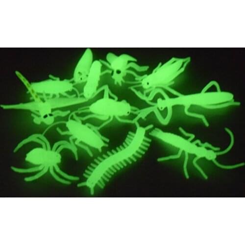 Novelty 12Pcs Soft Spider Insect Night Glow Worms Halloween Toy Joke Gag