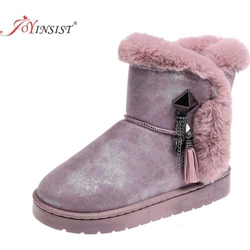 2019 New Winter Female Cotton-padded Shoes Rhinestone Buckle Fashion Fur Snow Boots Warm Womens Snow boots High Quality New