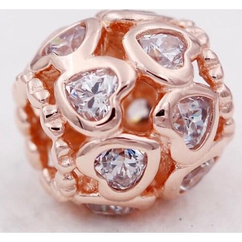 Original Openwrk Rose Love Heart Bonds With Crystal Beads Fit 925 Sterling Silver Bead Charm Bracelet Bangle DIY Jewelry