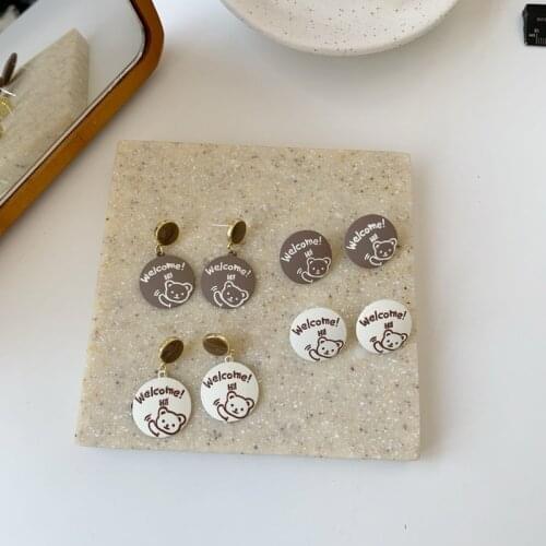 Origin Summer Multicolors Cartoon Bear Dangle Earrings for Women Cute Letter Printing Arcylic Drop Earrings Holiday Jewellery