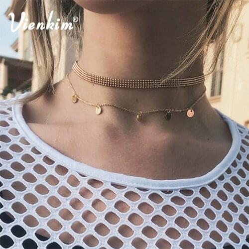 Vienkim 2018 New Fashion multilayer wafer necklace beads chain beads necklace female girl gift