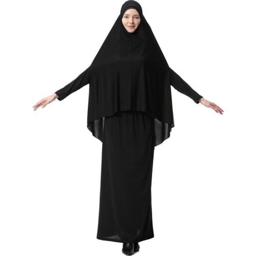 2 PCS/SET Abayas for Women Muslim Dress Elegant Islamic clothing Jubah Loose Robe Musulmane Batwing Sleeve Drapery Dress