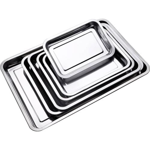 Useful Stainless steel Storage Trays plate thickening pans Rectangular tray Barbecue Deep Rice Dishes BBQ kitchen accessories