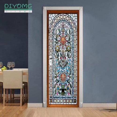 3D Door StickerS For LivingRoom Bedroom self Adhesive Wallpaper Waterproof Pulling Door Home Decor Paste Renovation Mural Decals