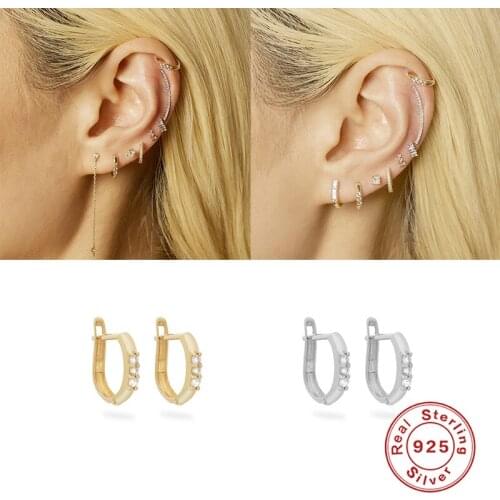 GS Pendientes Brincos Hoops Earring For Engagement Anniversary Gift Bling Zircon 925 Sterling Silver Jewelry Korean Earrings