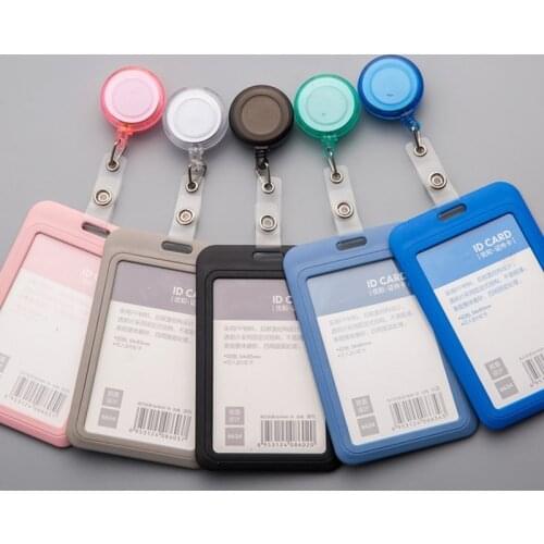 Solid Color Plastic Work Card Holder with Badge Reel for Students Nurses Exhibition ID Name Card Badge Holder Office Supplies