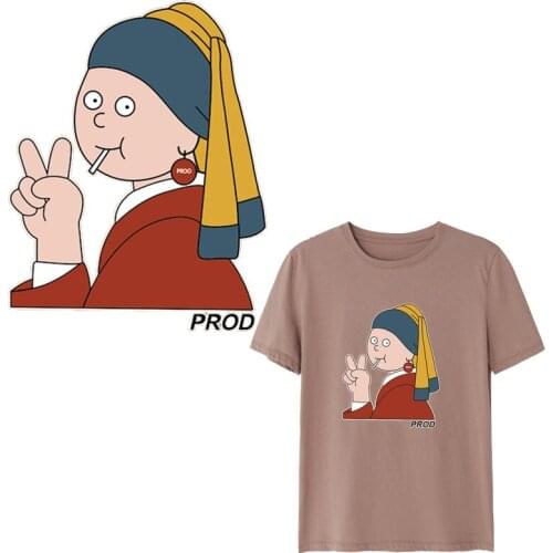 Funny Girl Oil Painting Stickers On Clothes Glasses Diy Accessory Iron On Fashion Heat Transfer Stickers Thermal Patch Custom