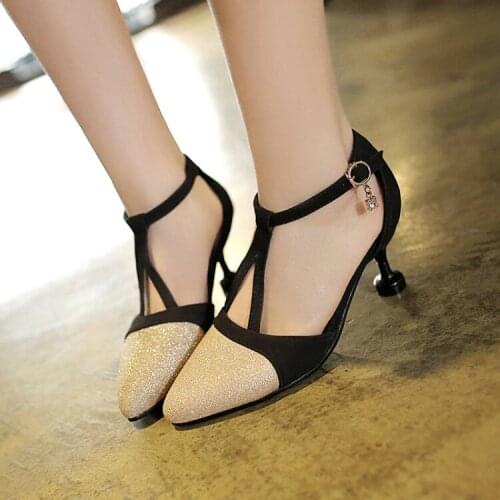 Plus Size ladies high heels women shoes woman pumps Buckle Cusp Hollow High heel shoes Single shoes