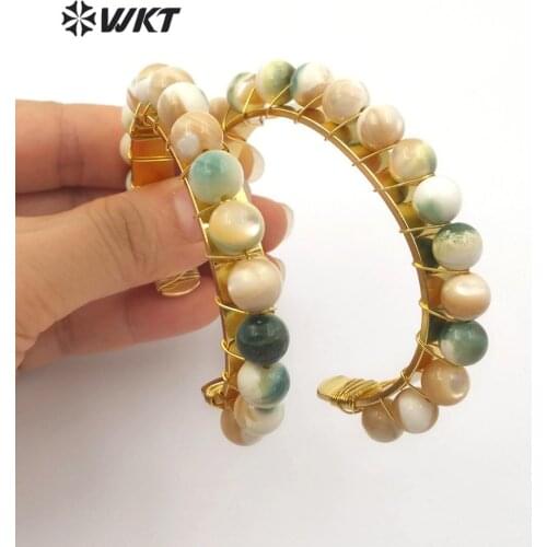 WT-B477 WKT Handmade Round Drop Shell Bracelet With Multiple Smooth Beads Sweet Romantic Style Small Fresh Bracelet Jewelry