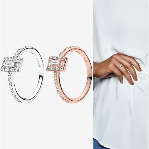 Original 925 Sterling Silver Pan Ring Creative Rose Gold Crystal Icicle Ring For Women Wedding Party Gift Fashion Jewelry