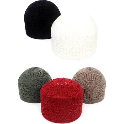 Winter Knitted Muslim Men Prayer Hats Warm Male Beanies Cap Islamic Ramadan Jewish Kippah Homme Hat Unisex Wrap Head Cap