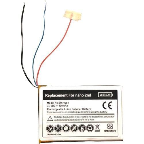 10PCS/lot 3.7V 400mAh Li-ion Battery Replacement for iPod Nano 2 2G 2nd Gen MP3 616-0283