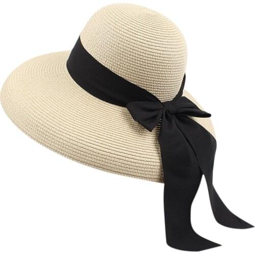 2021 elegant Women Fashion Summer Bow Straw Foldable Visors Hat Beach Hats Straw Hat chapeau femme Beach UV Protection Cap
