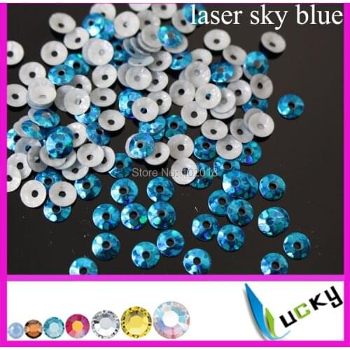 3mm Super Shiny HEAT Spangle Sequin Heat Sequin With Hole LASER sky blue color Strong glue