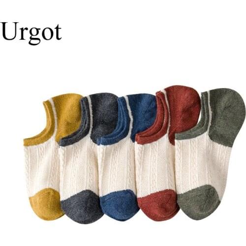 Urgot 5 Pairs 2021 Hot Style Cotton Womens Boat Socks Summer Mesh Socks Womens Breathable Sweat-Absorbent Cotton Socks Meias