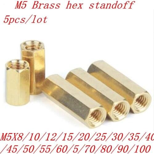 5pcs/lot m5 female to female brass standoff spacer coupling nut M5*8/10/12/15/20/25/30/35/40/45/50/55/60/70/80/90/100