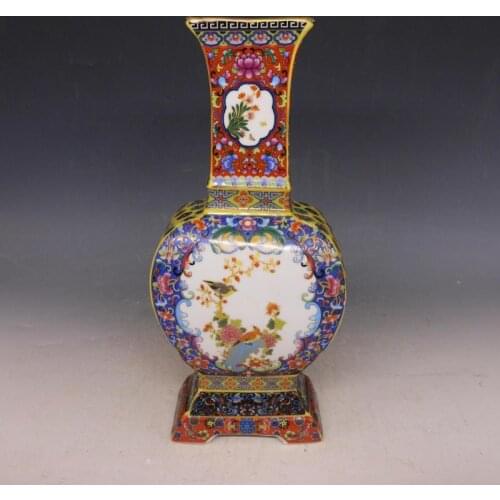 7 Antique QingDynasty porcelain vase,Enamel flower bird flat bottle, handmade crafts,collectio &adornment,Free shipping
