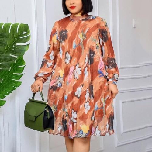 African Dresses For Women 2021 Fashion New Africa A Line Long Sleeve Pullovers Knee Length Elegant Work Office Wear Dress Midi