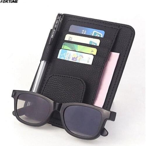Pu Leather Car Sun Visor Storage Case Sunglasses Holder Sunshade Interior Organizer Sleeve Wallet Clips Mount For Car Tidying