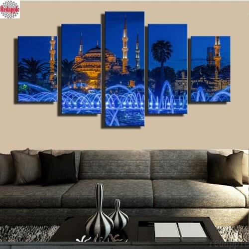 Diamond painting Islamic Blue Turkey Istanbul Sultan Ahmed Mosque Religious Night Scene cross stitch embroidery mosaic decor art