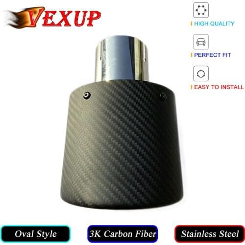 Car Oval Exhaust Pipe Muffler Tail Pipe Muffer Tip Universal Tail Throat Stainless Steel Pipe Matte Black Carbon Roll Edge