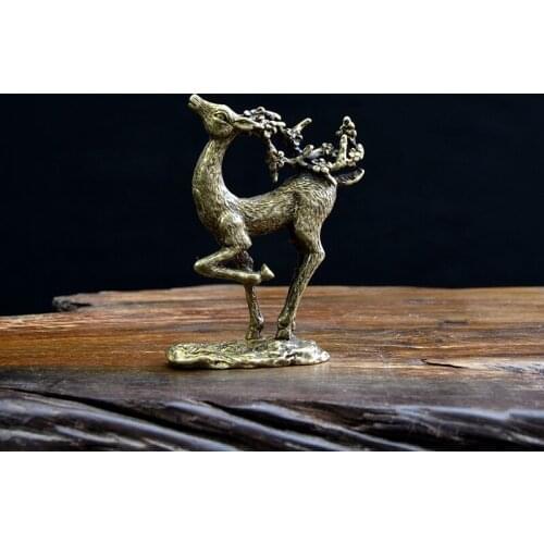 Bronze Carving Tabletop Ornaments Solid Brass Deer Cute Sika Deer Bronze Playing Zen Deer Decoration Beautiful Gift