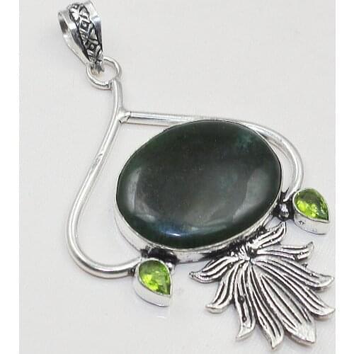 Jaspper & Peridot Pendant Silver Overlay over Copper , 80mm, P0755