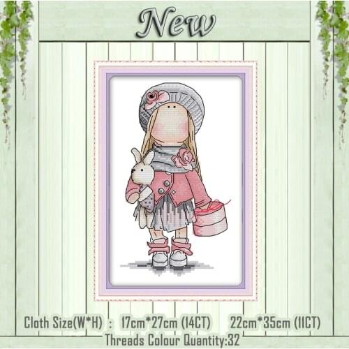 Little girl holding a rabbit painting counted printed on the canvas DMC 11CT 14CT kits NKF Cross Stitch embroider needlework Set