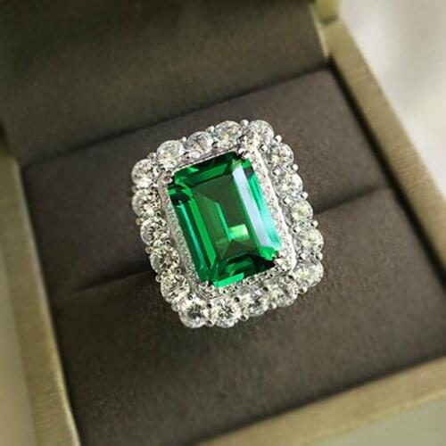 100% 925 Sterling Silver 10*14MM Rectangular Green Diamond Emerald, Womens Exquisite Souvenir Gifts Wholesale