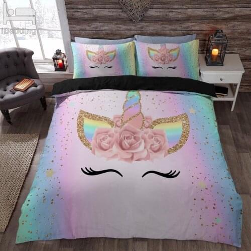 3D Unicorn Rainbow colors Bedding Set Duvet Covers Pillowcases Cartoon Comforter Luxury Bedding Sets Bedclothes Girl Children H