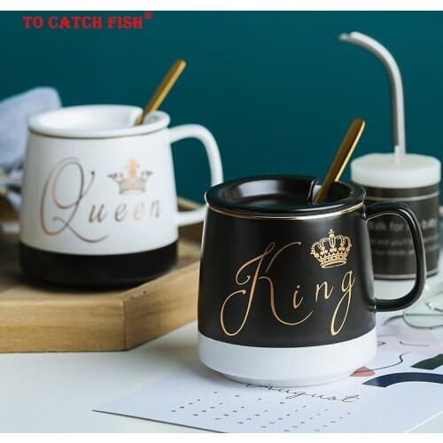 Outline in gold ceramic mug with lid spoon, cup kitten coffee ceramic mugs office cup office Drinkware couple cup gift