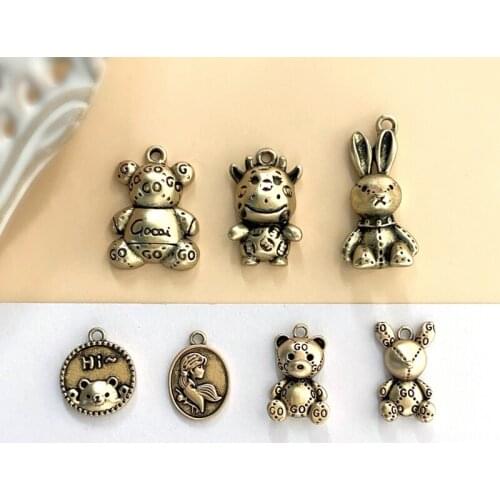 Korean hip-hop cool girl ancient gold old cute bear bunny cow DIY earrings necklace pendant material