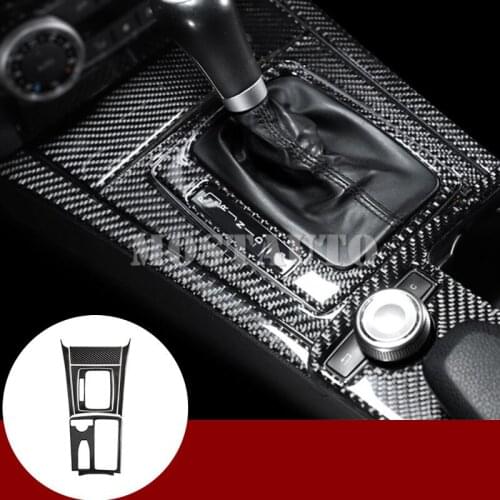 For Benz C Class W204 Carbon Fiber Gear Box & Water Cup Holder Cover 2007-2013 6pcs Car Accessories Interior Car Decor Car Trim