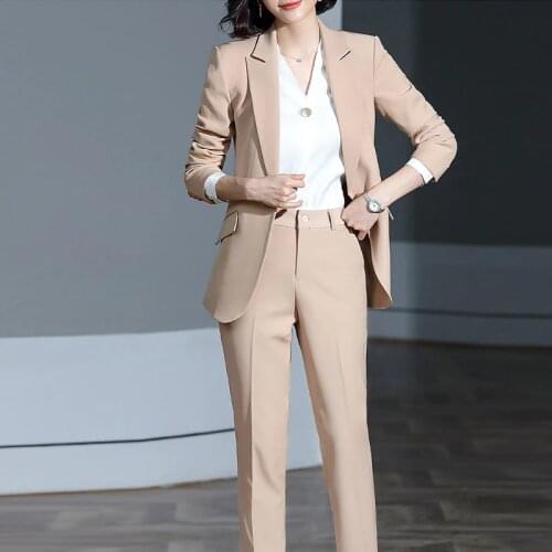 Work Office Lady Women Pant Suits Notched Collar Blazer Jacket & Pencil Pant Female Suit Autumn 2021 Spring High Quality