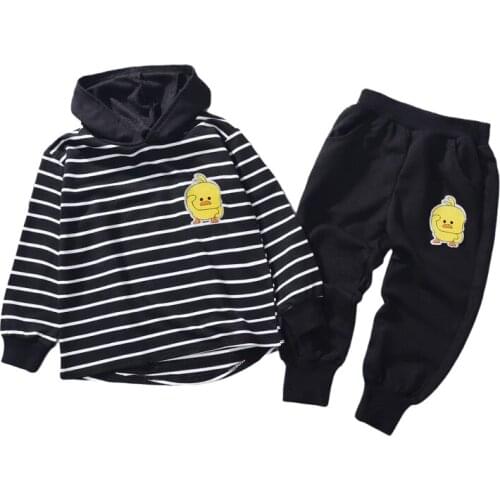 Spring Autumn Children Boy 3-8 Years Clothes Sets 2021 Stripe Cotton Hoodies Sweatshirt + Pants 2Pc Kids Suit Jacket Tracksuits
