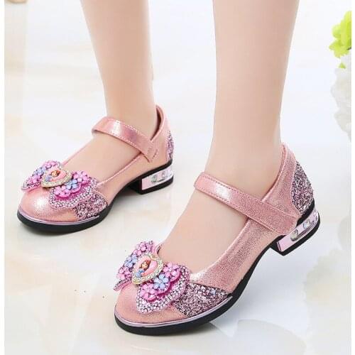 Disney girls leather shoes spring new Sophia childrens soft-soled shoes little girls bow childrens frozen princess shoes