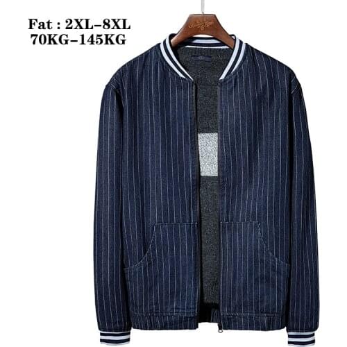 Big Size Spring New Vertical Striped Denim Jackets Mens Baseball Uniform Jeans Jacket Fashion Streetwear Coat Brand Clothes