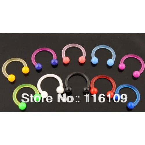 Min. order $10) Body Jewelry Bioplastic Flexible Horseshoes 3/8" Assorted 10 Colors Free Shipping