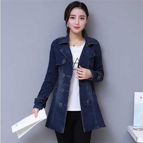 Fashion Spring Autumn Women Large Plus Size long Jean Jacket Coat Female Fashionable Slim Windbreaker Woman Casual Denim Jackets