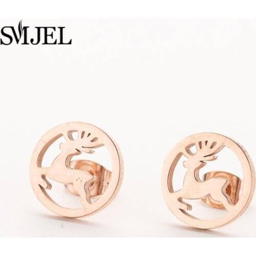 SMJEL Fashion Earrings Deer Bijoux Vintage Retro Brincos oorbellen Elk Deer Stud Earring For Women Circle Black Earings Jewelry