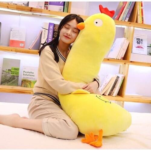 Cartoon Chick Toys Soft Pillow Plush Stuffed Anime Dolls Big Cushion Long Sleeping Pillow Cute Yellow Chicken Plush Toys